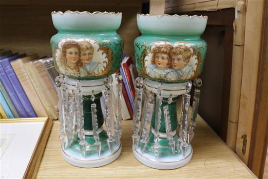 A pair of Victorian glass lustres height 37cm